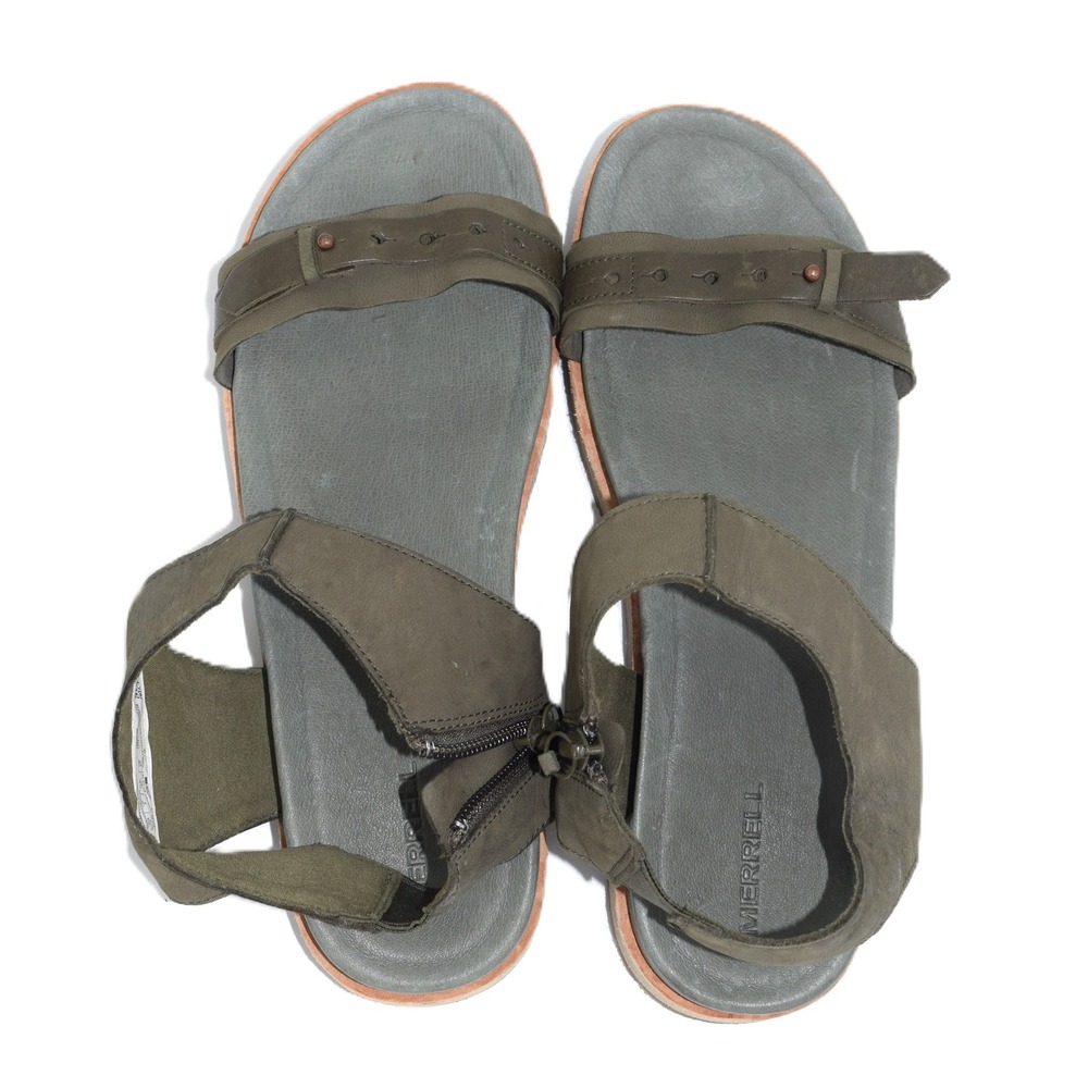 Merrell District‎ Mendi Backstrap Sandals Womens 8 Olive Green Good Leather Zip